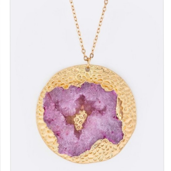 Pave Druzy Disk Pendant Necklace - Picture 2 of 3